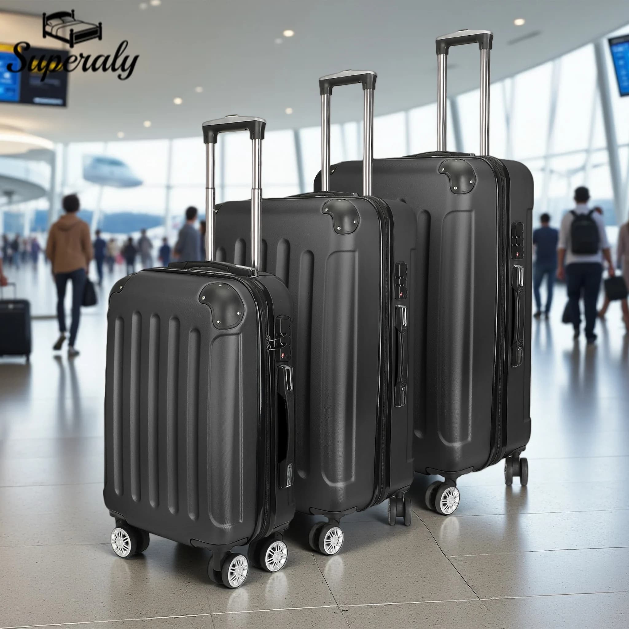 Superaly Ensemble de 3 valises rigides avec 4 roues universelles et serrure de sécurité, valise de voyage en ABS, valise trolley