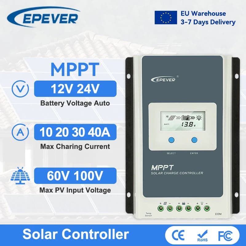 controleur de charge solaire, Epever-Contrôleur de charge MPPT pour panneaux solaires, 10A, 20A, 30A, 40A, 12V, 24V, panneau solaire automatique