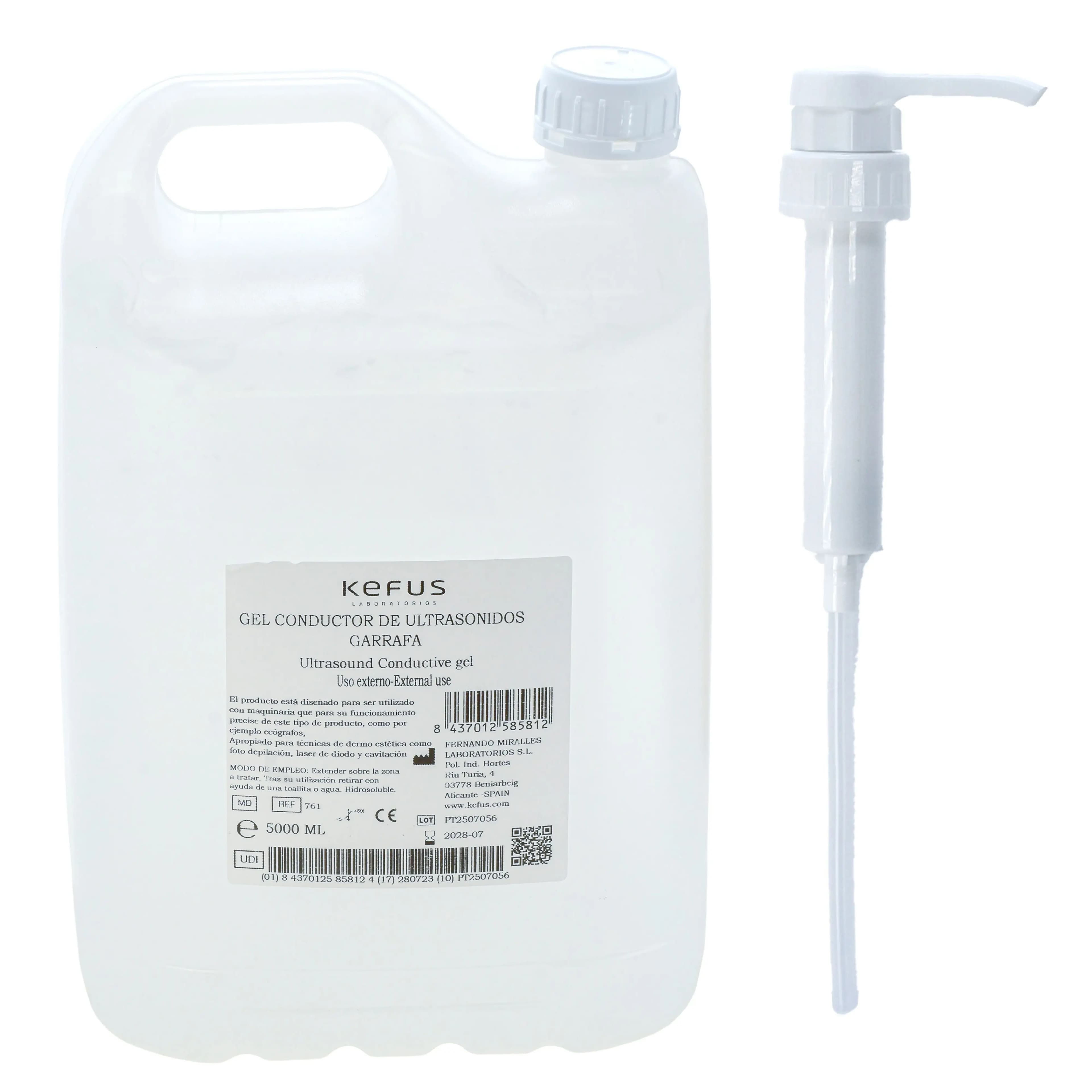 Kefus Gel Conducteur À Ultrasonique 5 Litres |     Bouteille rigide avec valve de distribution |     Gel médical et esthétique pour ultrasons,