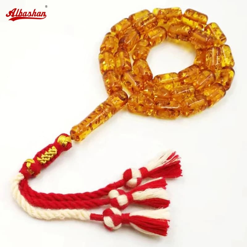 Chapelet musulman en résine pour homme, 33 perles de couleur ambre Tasbih, pompon en coton, bracelet à la mode islamique arabe Misbaha