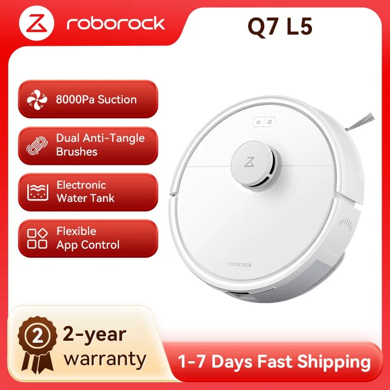 roborock Q7 L5 (version améliorée du Q5 Pro) avec une puissance d’aspiration ultra-puissante de 8000 Pa, double système anti-enchevêtrement,