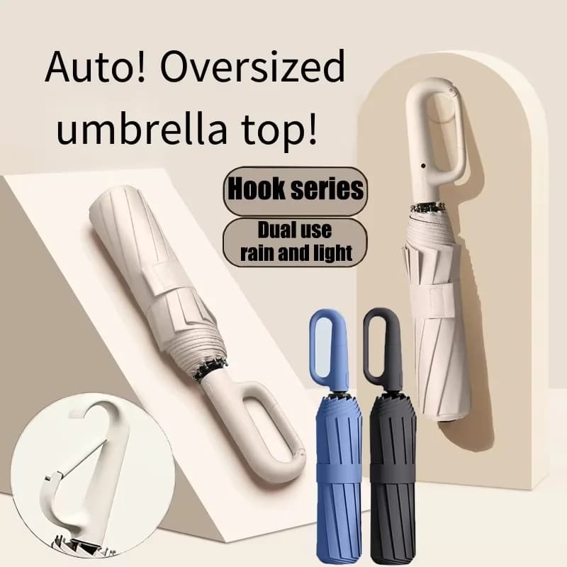 Parapluie pliant Extra-large, renforcé, résistant aux UV, coupe-vent, imperméable, entièrement automatique, boucle rotative, avec doubles nervures