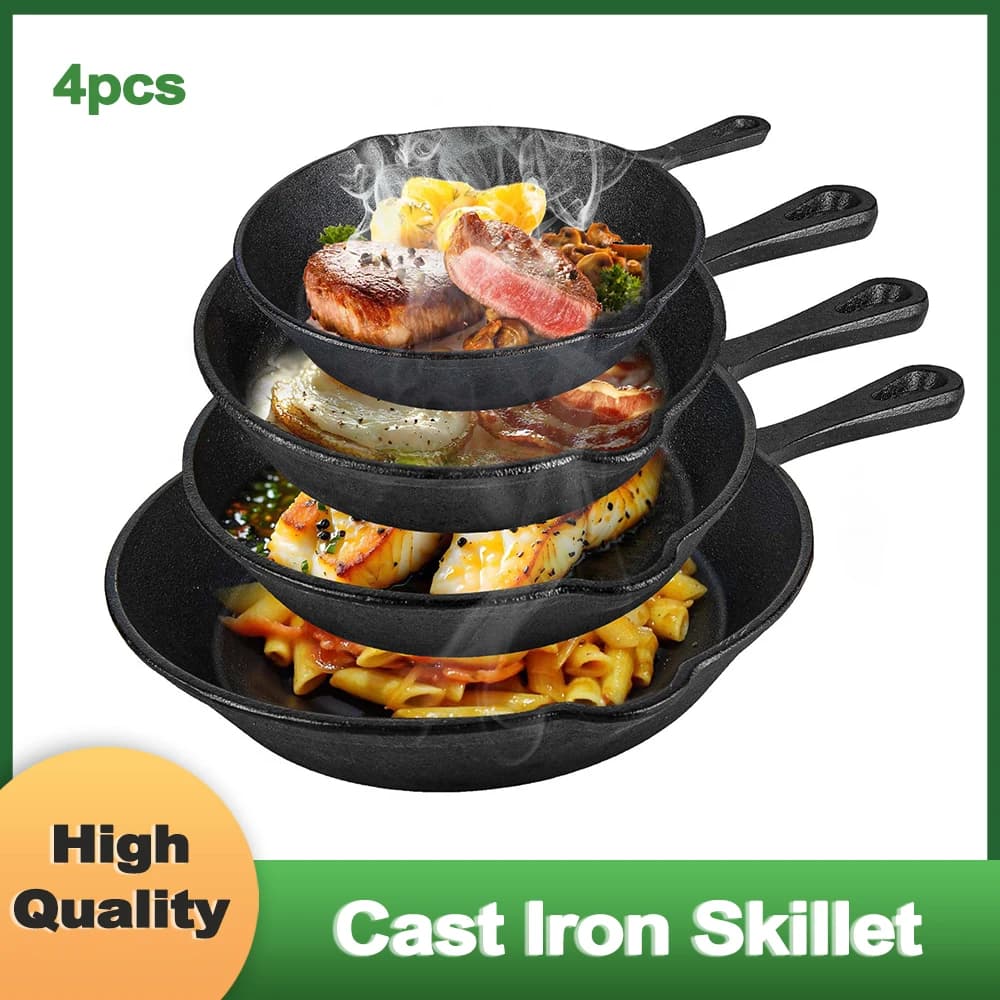 Ensemble de poêles en fonte 4 tailles, antiadhésives, pour tarte aux pommes, œufs, crêpes, pizzas, ustensiles de cuisine domestique