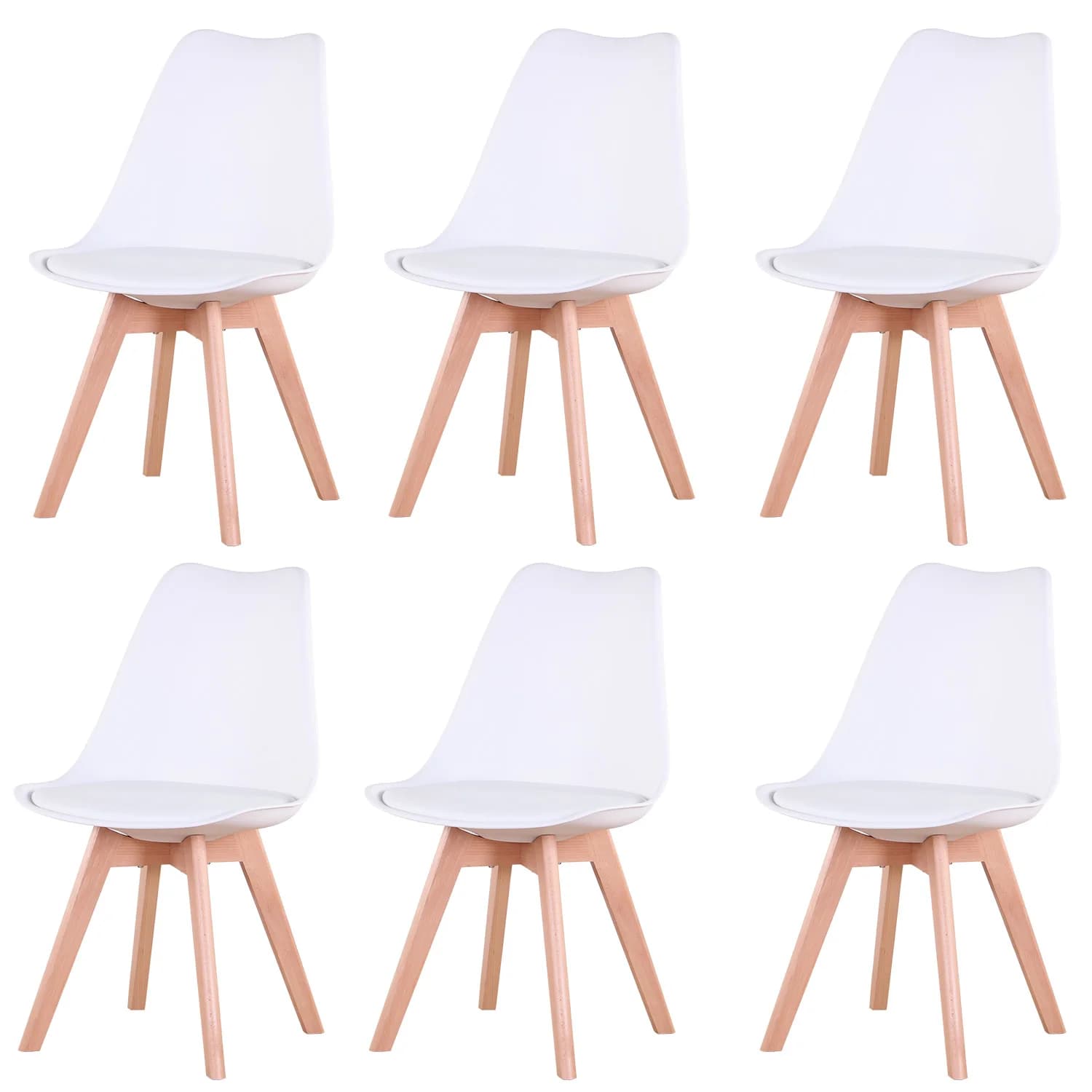 Ensemble de 6 chaises de salle à manger médiévales nordiques, siège rembourré en PU, pieds en bois de hêtre, chaises de bureau pour salle à
