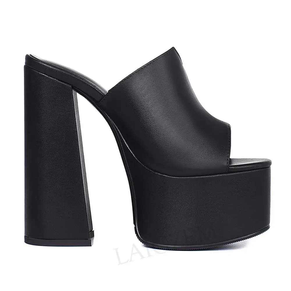 LAIGZEM femmes plate-forme diapositives en cuir véritable sandales gros talons hauts Mules robe de soirée dames chaussures femme taille 33 38 39 41