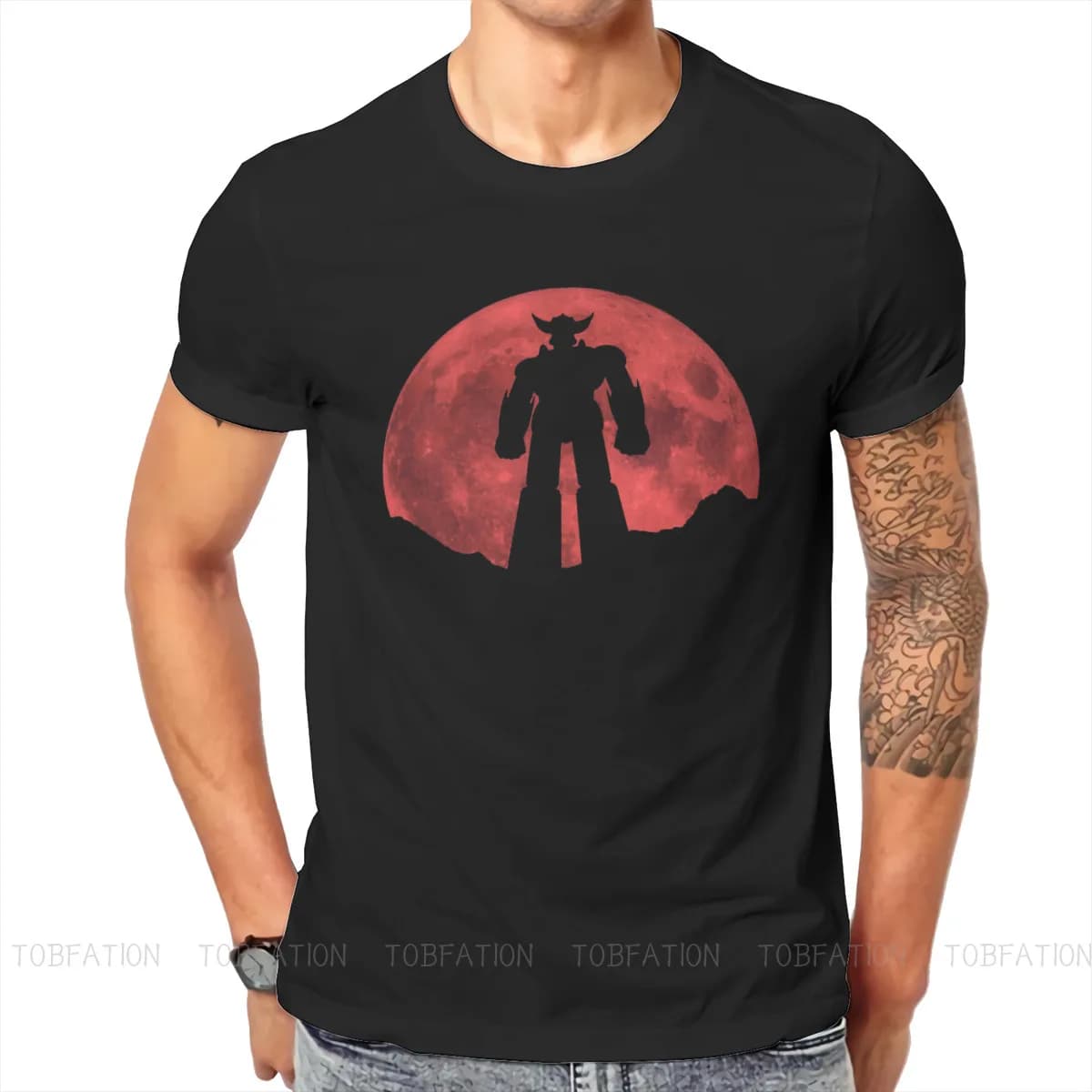 UFO Robot Goldrake Grendizer Anime lune rouge classique t-shirt classique Grunge été ample coton hommes tissu Harajuku col rond t-shirt