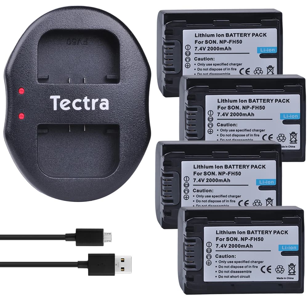 Batterie NP-FH50 2000mAh/chargeur pour Sony Alpha DSLR A230 gain A330 A380 A390 DSC-HX1 HX100V HX200V HDR-TG5V appareil photo reflex numérique