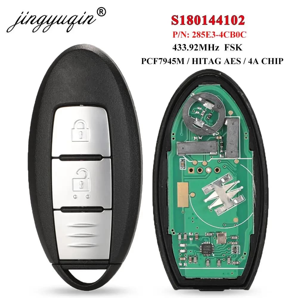 Clé de voiture à distance Jingyuqin S180144102 2BTN 433.92MHz 4A PCF7953M pour NISSAN X-Trail Qashqai Pulsar 2014-2017, entrée sans clé