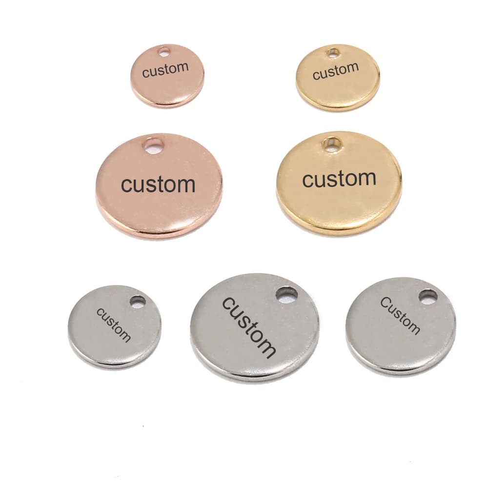 100 pièces argent/or/or Rose 6mm/8mm/10mm en acier inoxydable blanc estampage chien étiquettes charmes personnalisés avec tous les mots