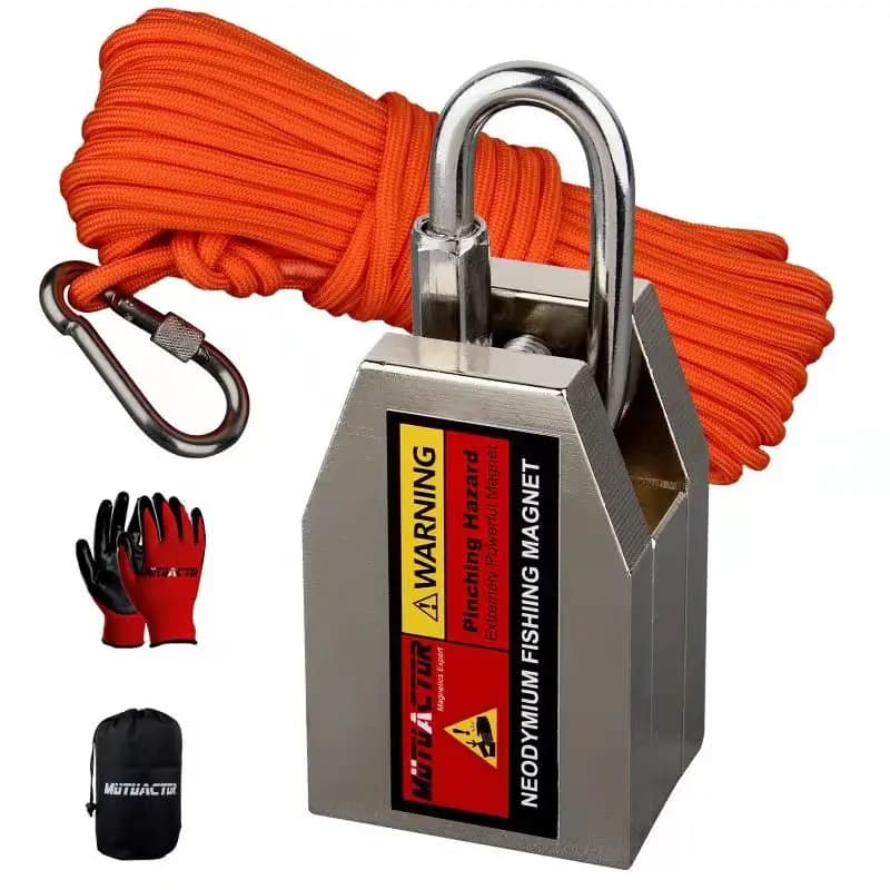Kit d'aimants de pêche rotatifs double face et triple face, puissants, combinés, 1200 lb, aimants rectangulaires en néodyme, corde durable,