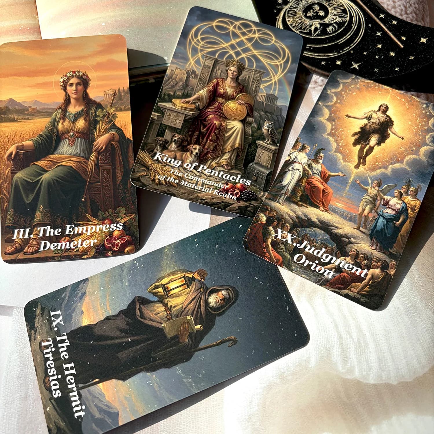 Un jeu de cartes original, accompagné de guides PDF en anglais, espagnol, allemand et français ; Thème : Mythologie grecque antique.