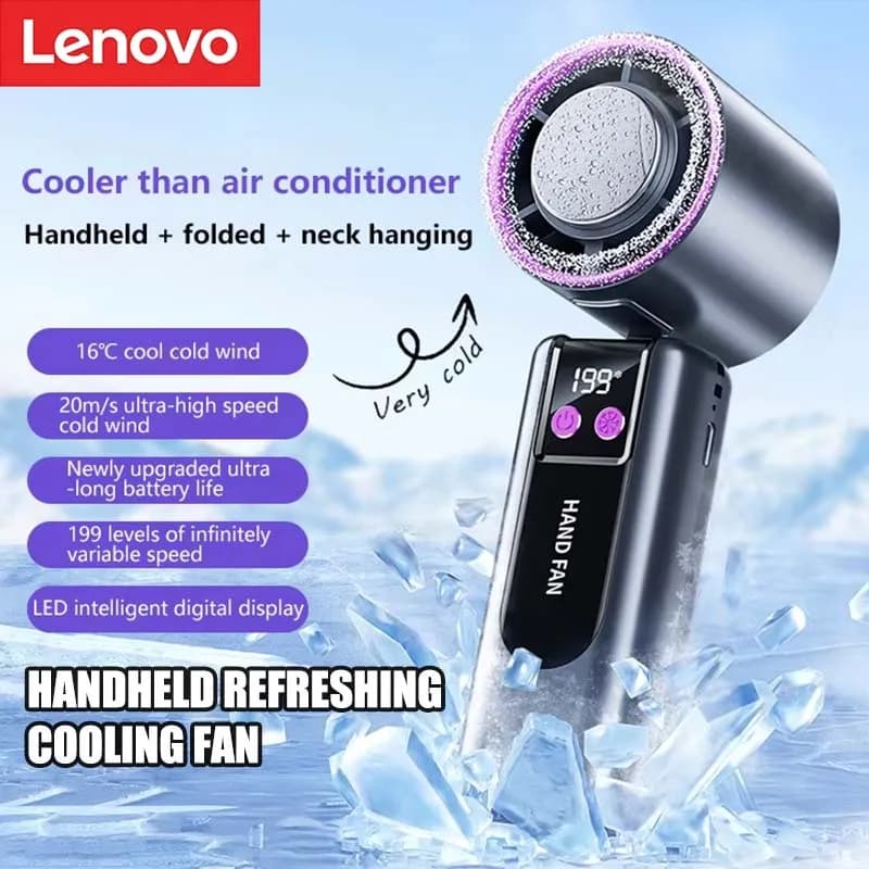 Ventilateur de refroidissement haute vitesse Lenovo 199 vitesses, recharge USB, affichage numérique, grande turbine à vent, ventilateur portable,