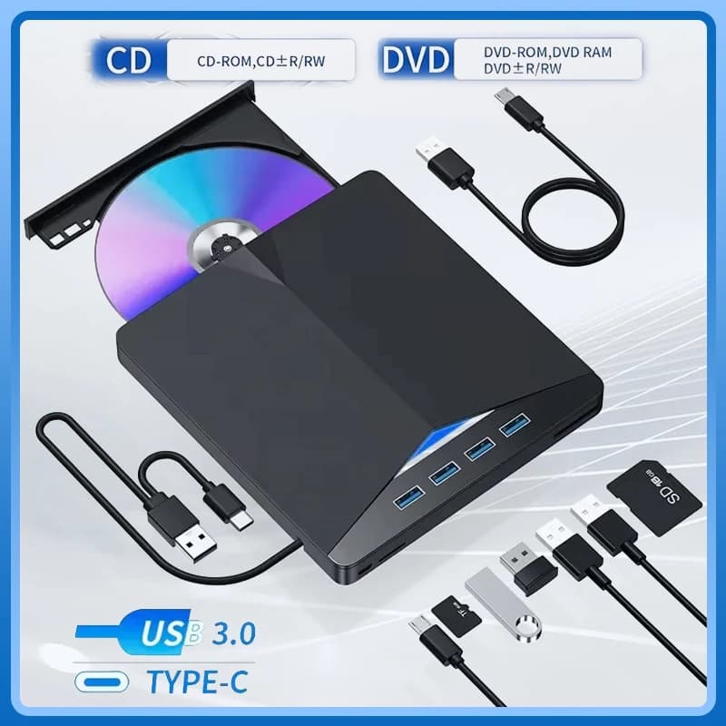 7-en-1 USB 3.0 Type C externe CD DVD RW lecteurs optiques TF SD DVD graveur enregistreur lecteur Type de plateau pour ordinateur portable PC de bureau