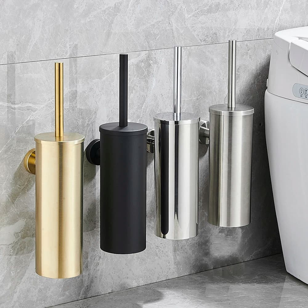 Porte-brosse de toilette en acier inoxydable, accessoires de salle de bains, brosse de toilette noire, brosse de nettoyage de WC murale FR07