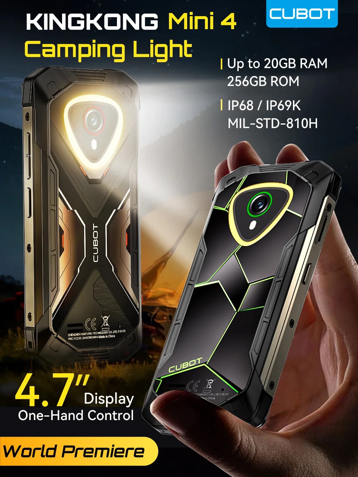 Mini smartphone robuste Android 15 Cubot KingKong MINI 4, mini écran 4,7 pouces, 90Hz, batterie 4700mAh, jusqu'à 20Go de RAM (8+12Go), 256Go de ROM,
