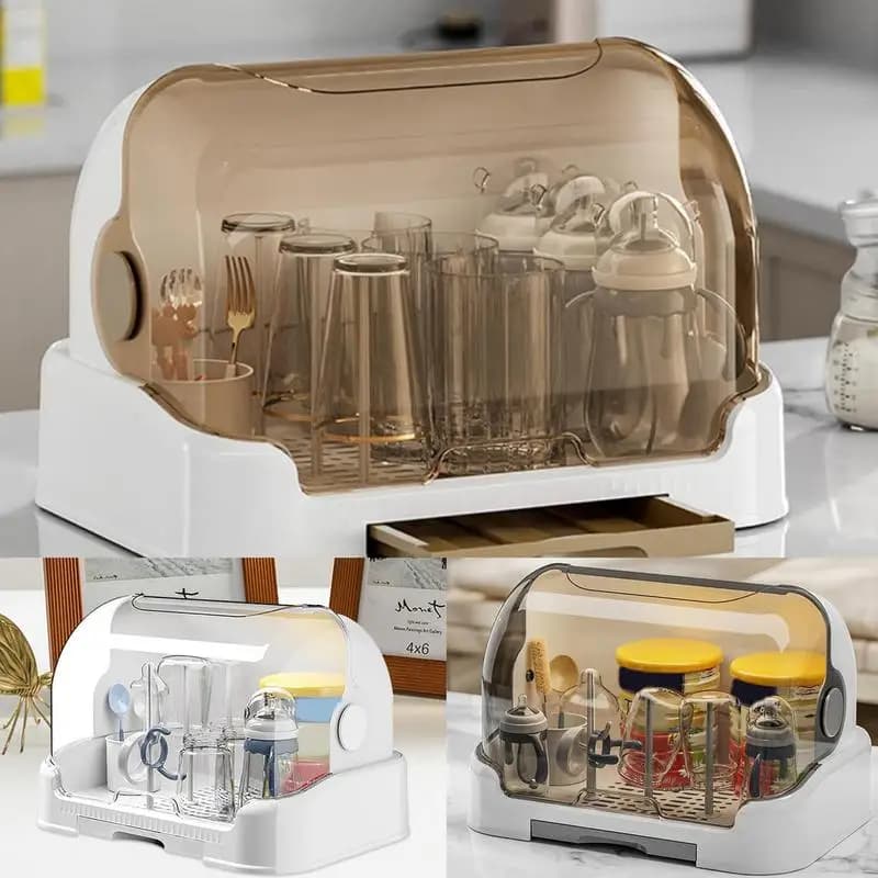 Support de séchage de biberons avec plateau d'égouttage amovible, stockage de biberons anti-poussière, boîte de rangement de biberons Portable