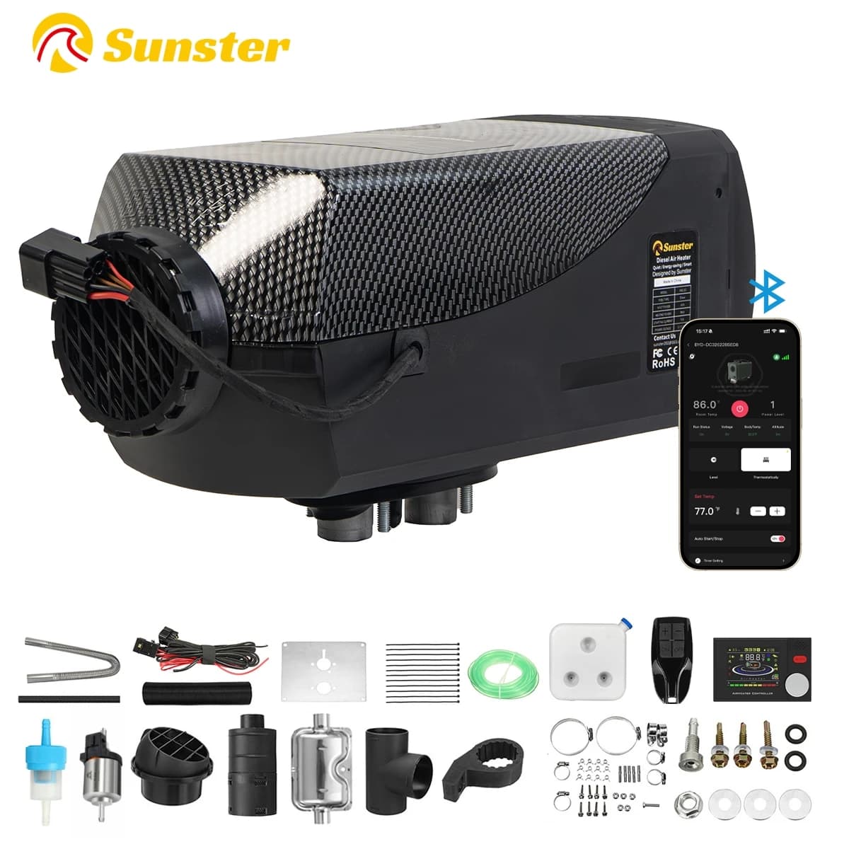 Chauffage au diesel 8KW 12V/24V ultra silencieux avec Bluetooth/LCD/télécommande/mode ventilation pour camping-car, camion, VR