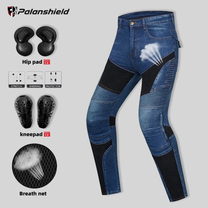 Jean de moto respirant pour l'été avec protections, pantalon de moto bleu, pantalon de moto tout-terrain, motocross