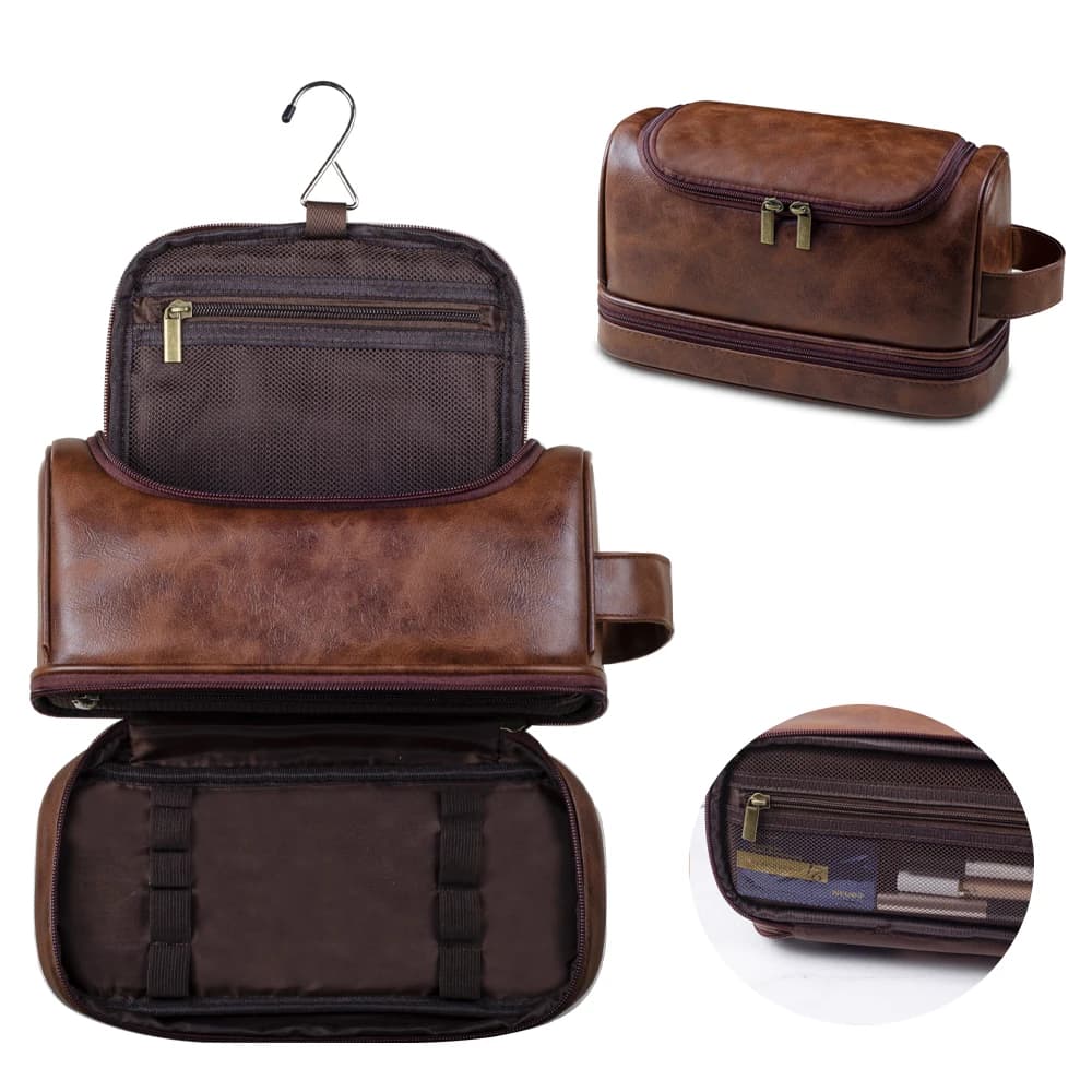 Grands sacs de voyage cosmétiques de toilette suspendus pour hommes et femmes, sacs de voyage en cuir avec crochet suspendu, sacs de rasage pour