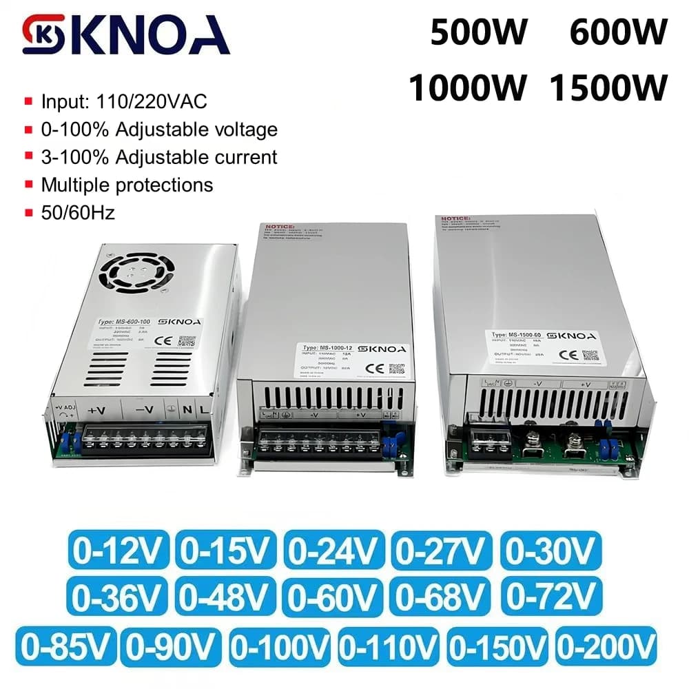 Alimentation réglable 500W 600W 1000W 1500W, 0-12V 15V 24V 36V 48V 60V 72V 85V 90V 110V 150V 200V 110/220V AC à Dc Smps