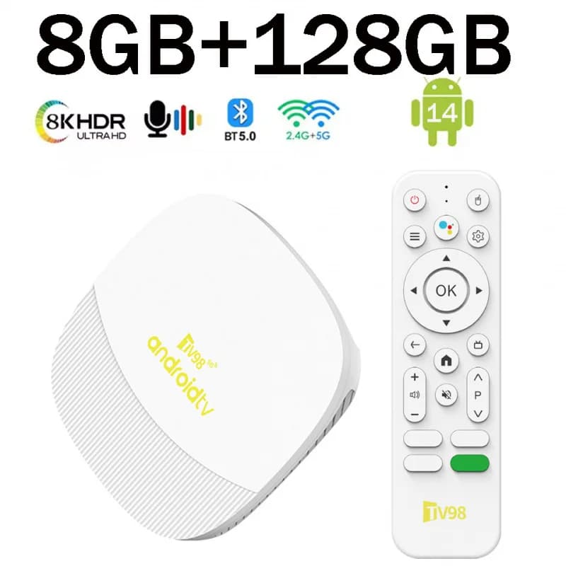 TV98 ATV Max Boîte de TÉLÉVISION 4K Android 14 Wifi6 4G 5G BT Allwinner H313 Lecteur Multimédia 8GB 128GB contrôle Vocal 8K Smart Set Top Box