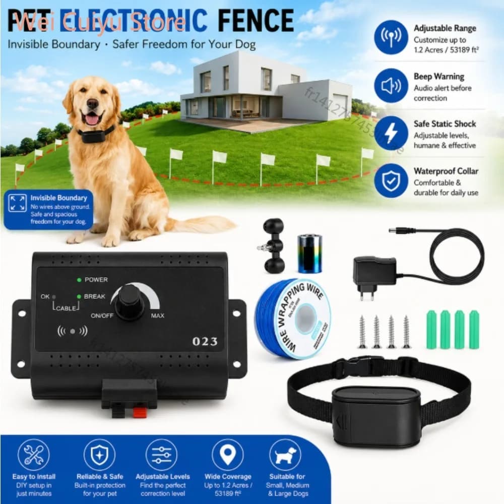 Système de clôture électrique sans fil pour chien, dispositif d'enclos invisible pour animaux de compagnie en extérieur avec télécommande.