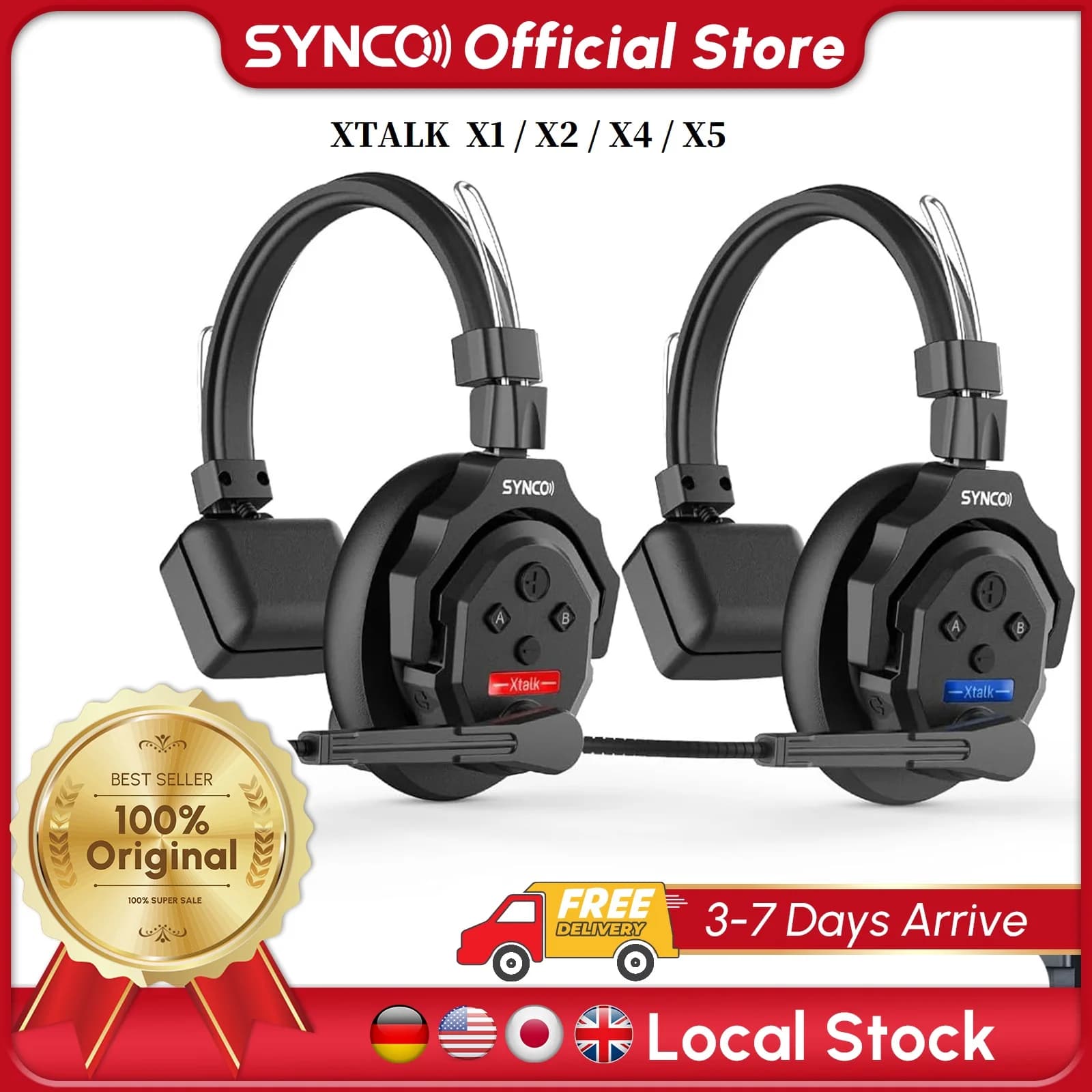 Système d'intercom sans fil SYNCO XTALK X2 X5 2.4G pour 2 personnes, portée 350M (1148FT), autonomie 24H, réduction du bruit pour la prise de vue