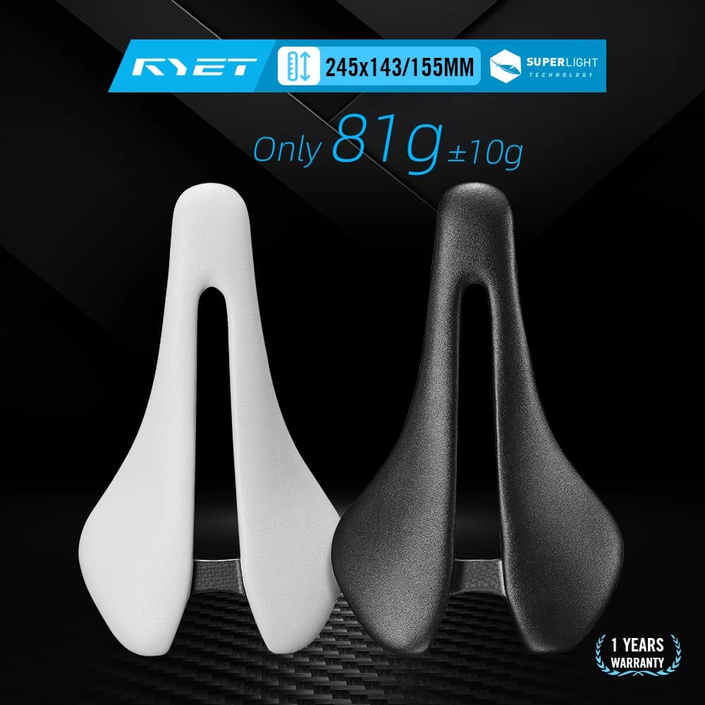 RYET selle de vélo entièrement en carbone ultralégère 81g/87g haut en cuir 7x9mm Rails en carbone 143/155mm pour accessoire de vélo de gravier