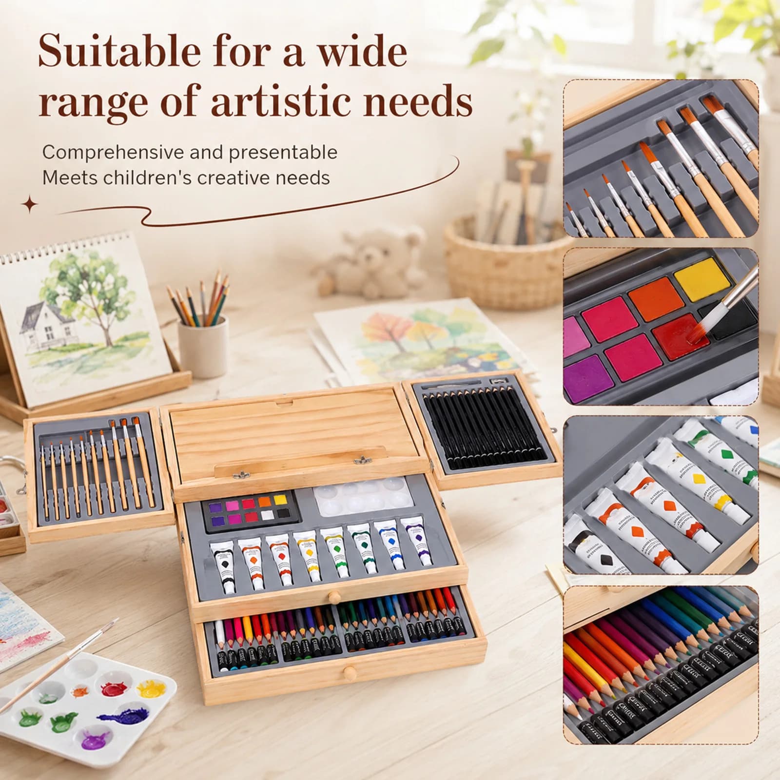 Ensemble d'art 85 pièces/kit : Crayons de couleur, crayons pastel à l'huile, feutres, peinture aquarelle, kit de dessin – Cadeau de Noël pour