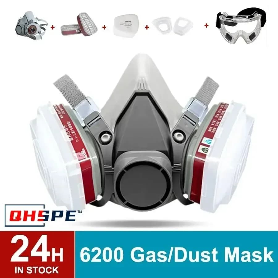 Filtre 6200 respirateur demi-masque réutilisable avec lunettes filtrantes en coton, adapté à la peinture, au pulvérisation, au polissage et au