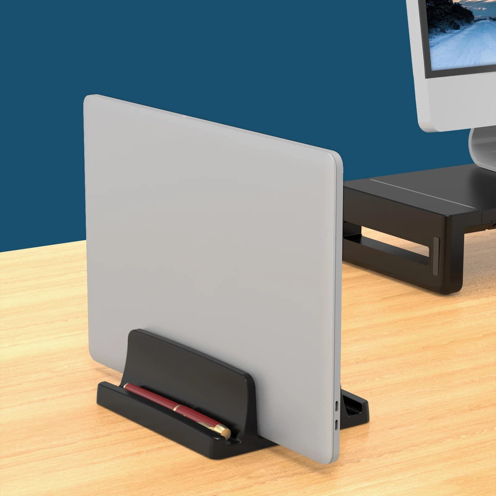 Support Vertical pour ordinateur portable pour bureau, support pour ordinateur portable en plastique à double fente avec conception peu encombrante,