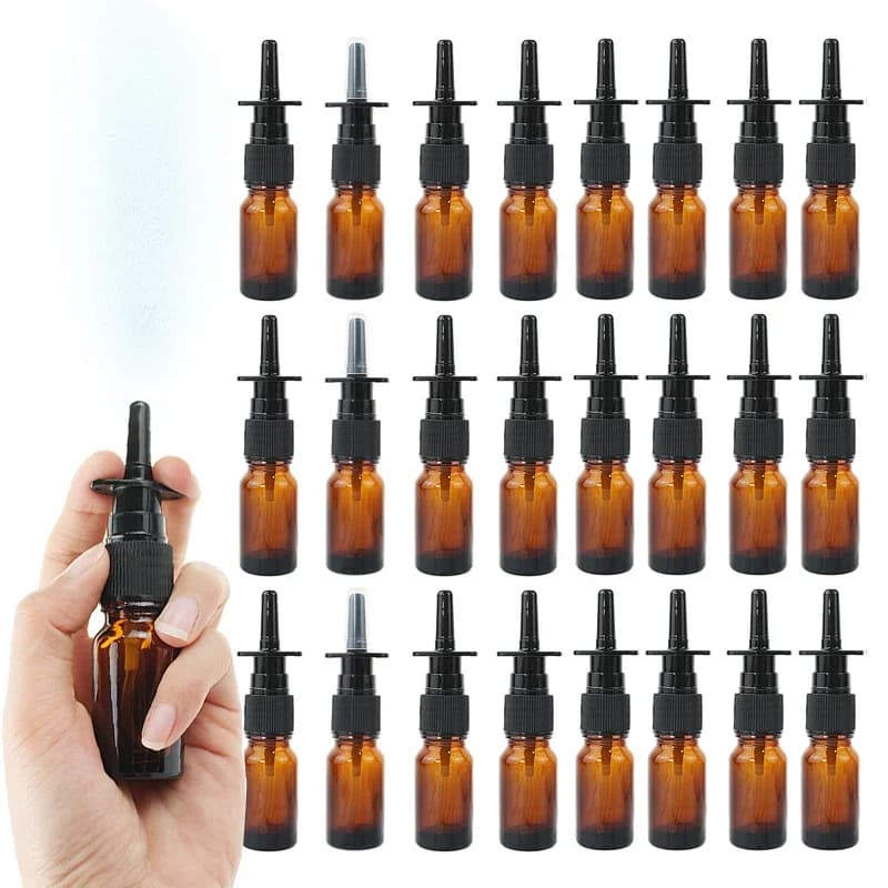 Bouteille de pulvérisation nasale ambre de 10ml, 6/10/20/50 paquets, pulvérisateur de brume de nez en verre, tête de pulvérisation à pression,