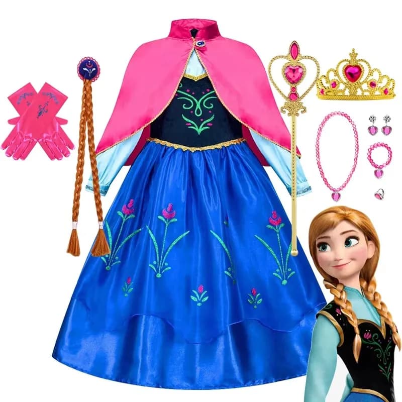 Robe de princesse Anna de La Reine des Neiges pour fille, déguisement d'Halloween 2026, tenue de fête, vêtements de princesse Reine des Neiges pour