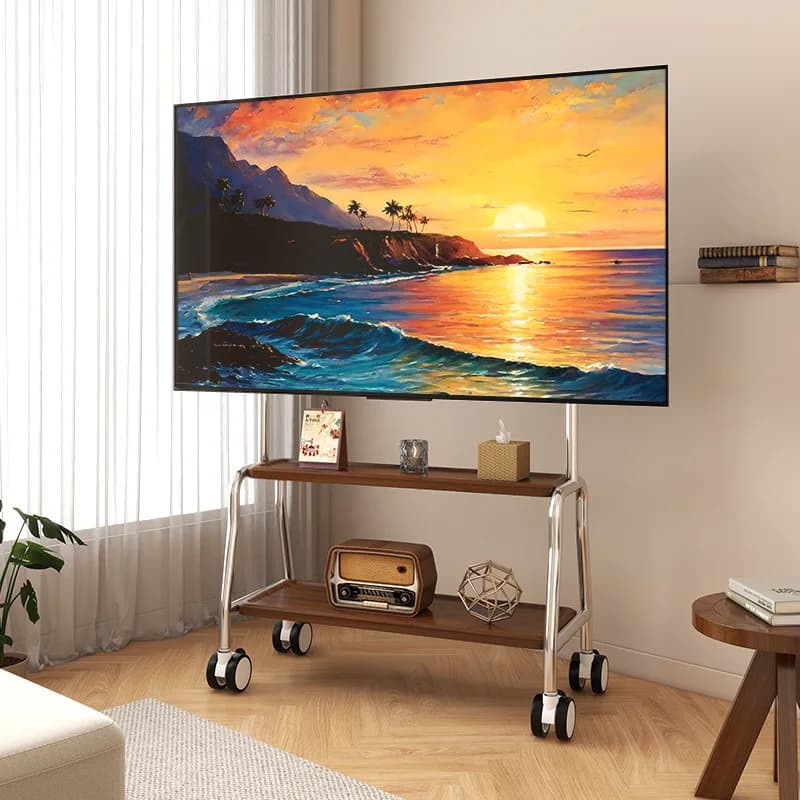 Meuble TV mobile au sol roulant en acier inoxydable pour téléviseurs à écran LCD LED de 32 à 75 pouces, chariot TV pouvant contenir jusqu'à 110