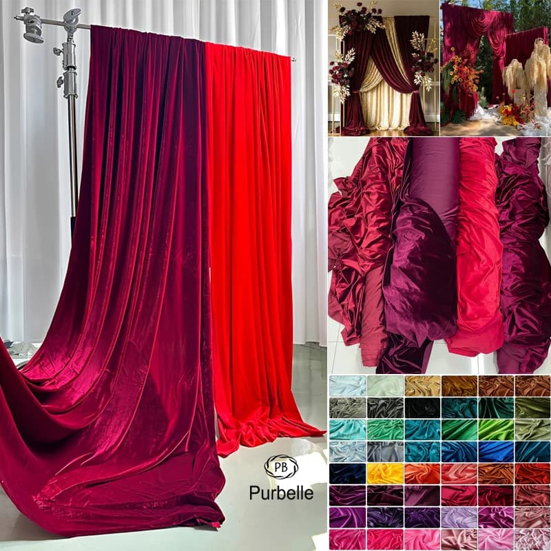 Tissu en velours rouge à double élasticité pour robes, décors de mariage, rideaux, drapés, matériel de bricolage fait main