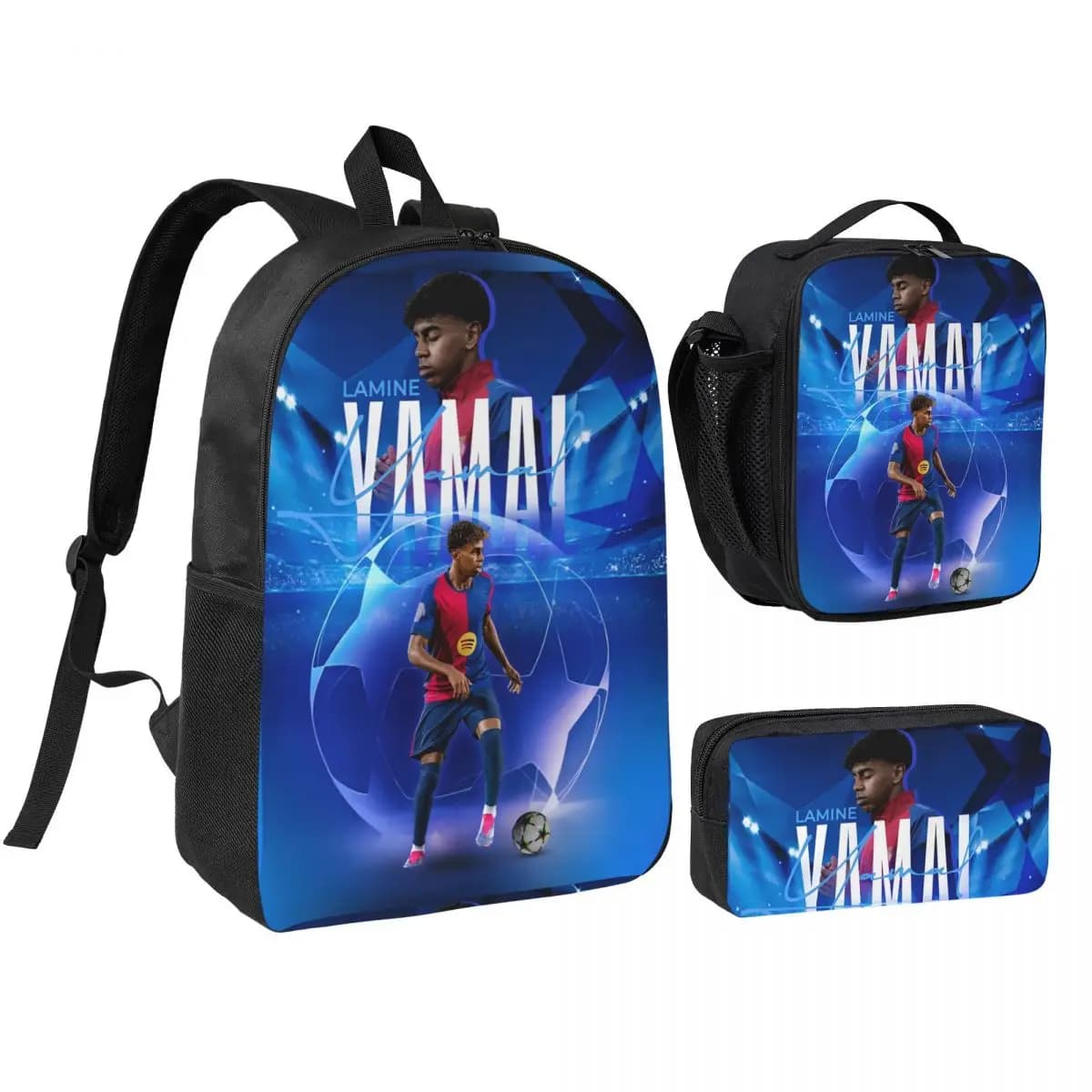 3pecs/ensemble Football Lamine Y-Yamal Football sac à dos pour adolescent retour à l'école ordinateur portable sac à bandoulière sac à déjeuner