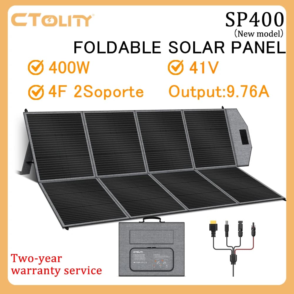 Panneau solaire pliable CTOLITY NOUVEAU MODÈLE SP400 400W 41V, matériau PET+600D, adapté aux kits d'équipements solaires d'extérieur