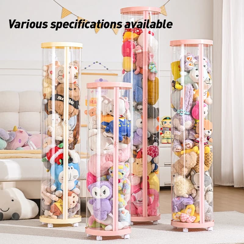 Boîte de rangement transparente pour poupée, jouet en peluche, Organization circulaire, Tube de rangement à fermeture éclair, organisateur de