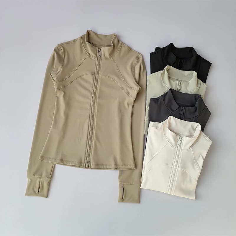 Costume de Yoga pour femmes, haut de gamme, col montant, manches longues, veste de sport, course à pied, entraînement, haut de Fitness, coupe-vent