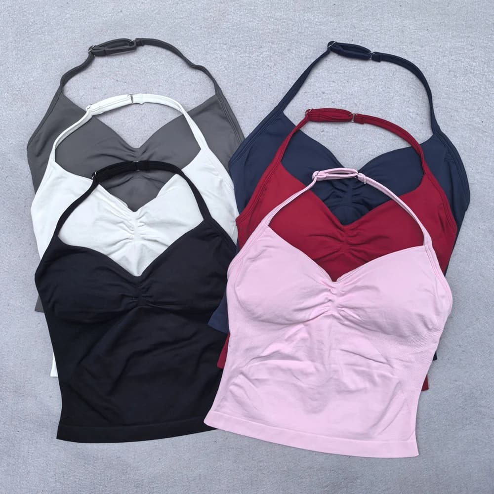 Haut de sport à bretelles réglable pour femmes, dos nu, soutien-gorge intégré, vêtements de Yoga, chemises sans manches, tenues d'entraînement,