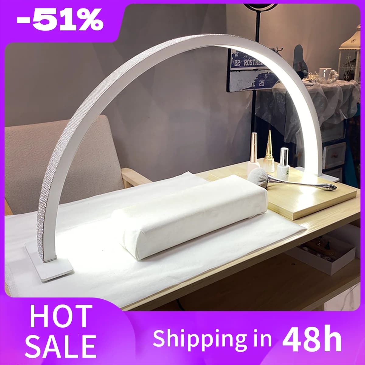 48W demi-lune lampe pour bureau d'ongle réglable 3000K-6000K maquillage manucure Salon de beauté interrupteur tactile lumière LED demi-lune lampe