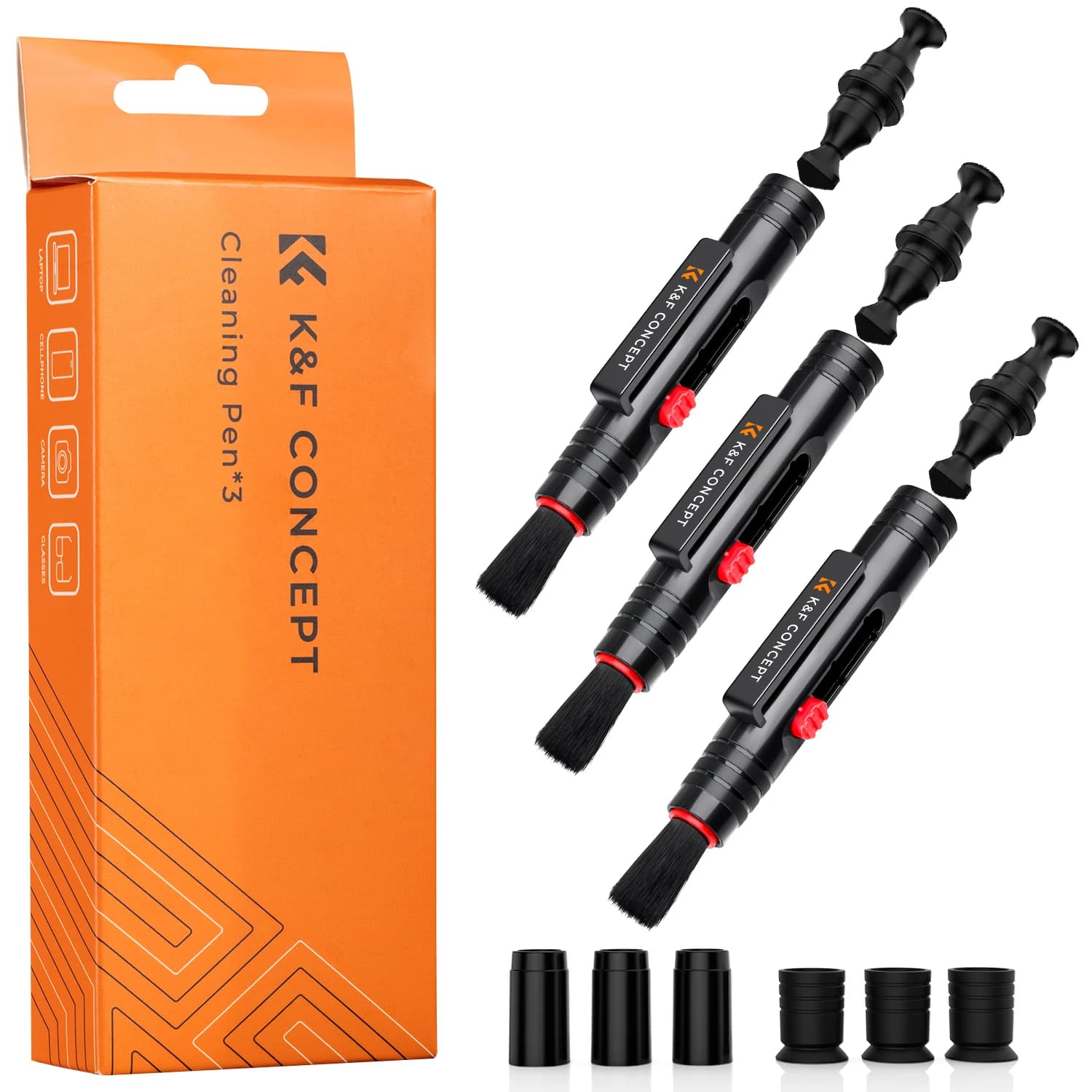 Stylo de nettoyage d'objectif d'appareil photo K&F CONCEPT avec brosse de nettoyage douce remplaçable, tête en carbone, ensembles de stylos de
