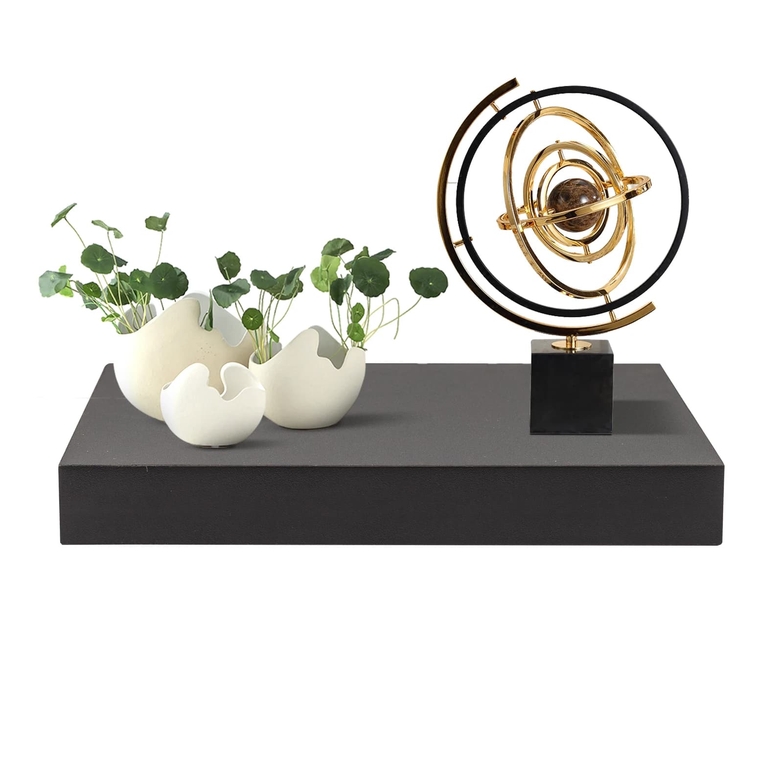 WOLTU Lot de 2 étagères murales noires décoratives en MDF, étagères flottantes pour salon, cuisine, chambre, salle de bain