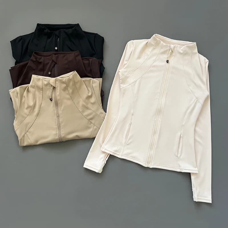 Veste de Fitness à col montant pour femmes, séchage rapide, coupe ajustée, fermeture éclair, vêtements de Yoga, manches longues, respirant,