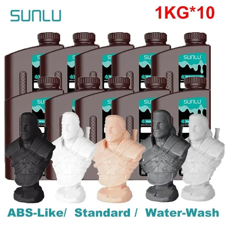 SUNLU 10KG résine 3D simile à l'abs/standard/lavage à l'eau 405nm résine UV pour la plupart des matériaux d'imprimante 3D SLA/DLP/LCD sensible