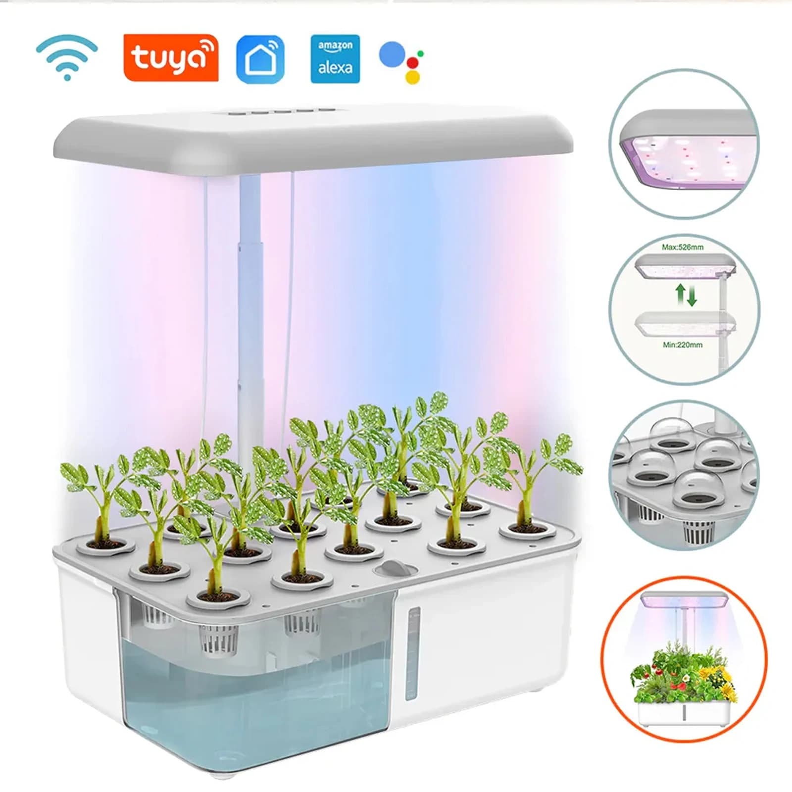 Tuya Wifi système de culture hydroponique avec lumière de croissance LED pompe automatique système de jardinage intérieur intelligent Kit de