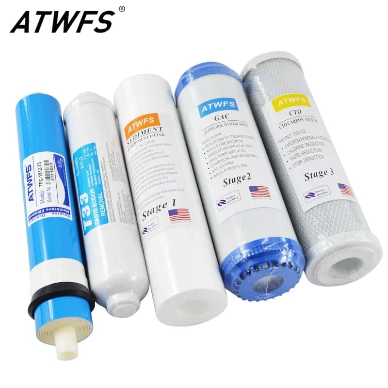 ATWFS – ensemble de remplacement de filtres à eau RO à osmose inverse, 5 étapes, avec cartouche de filtre à eau, Membrane 75 GPD