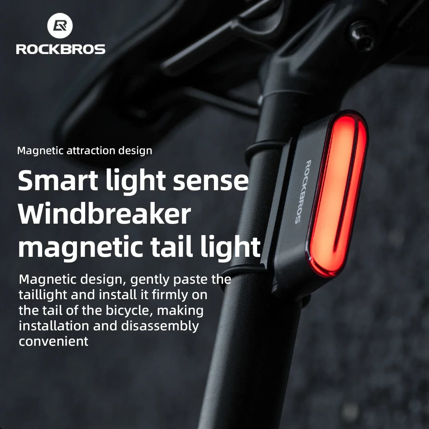 ROCKBROS feu arrière de vélo intelligent démarrage-arrêt feu arrière magnétique 7 Modes LED équipement de conduite de nuit de vélo capteur de