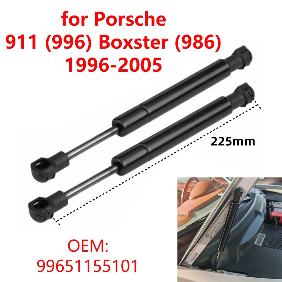2 pièces 99651155101 capot avant de voiture entretoises à gaz tiges de Support de levage pour Porsche 911 996 Boxster 986 1996-2005
