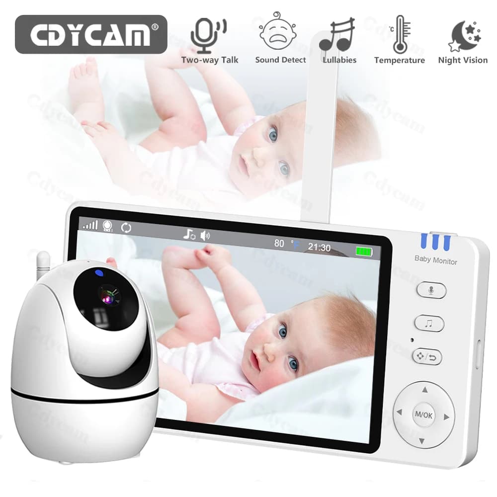 Moniteur vidéo pour bébé avec caméra et audio, moniteur pour bébé à écran 5 pouces, sans WiFi, caméra pour bébé à distance panoramique,